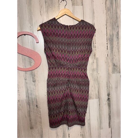 Ark & Co. Metallic Chevron Knit Bodycon Dress Small Pink Black Gold - Picture 8 of 10